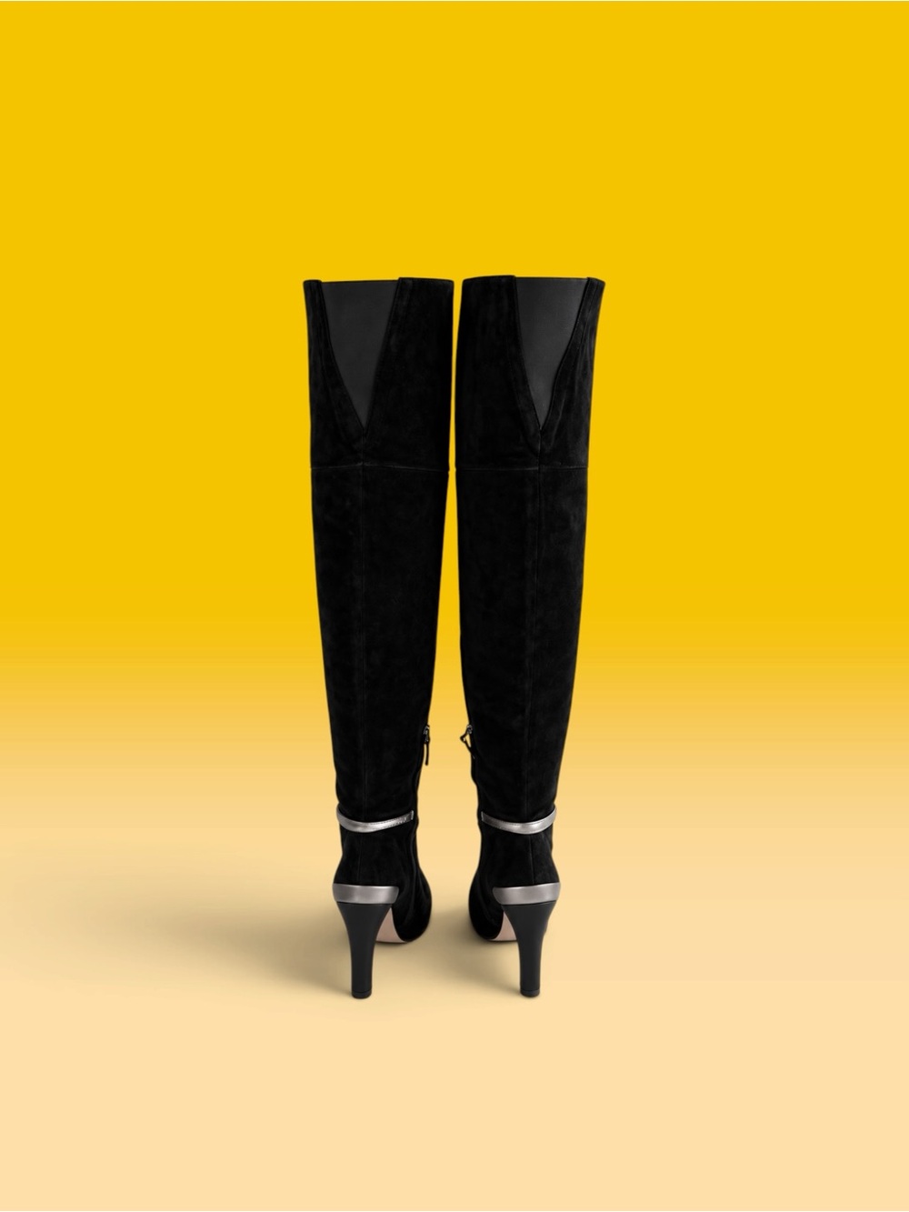 Fendi Black Suede Over-the-Knee Fold-Over‎ Boots – Size 39.5 with silver trim - Picture 8 of 10